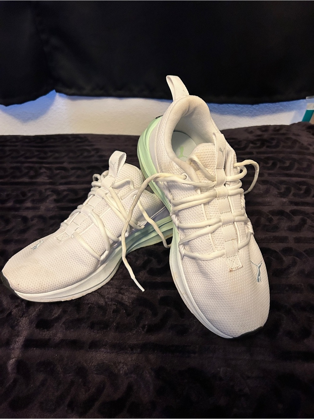 Puma Women's White Sneakers with Mint Heel Accent
